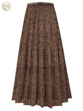 Women's Chiffon Maxi Skirt High Waist Pleated A-Line Flowy Boho Long Skirt